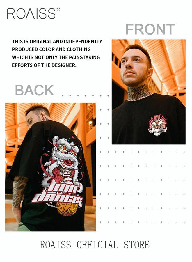 roaiss 2Pcs Man's T-shirt Loose Version Trendy All-Match Pattern Printing Short Sleeves - Image 4