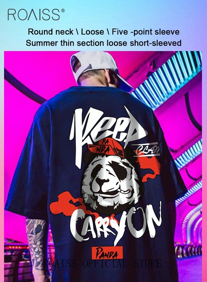 roaiss 2Pcs Man's T-shirt Loose Version Trendy All-Match Pattern Printing Short Sleeves - Image 2