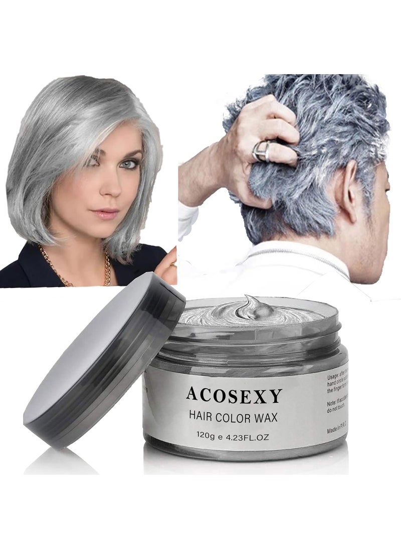 Acosexy - Acosexy Grey Hair DyeTemporary Hair Wax,4.23oz Instant Hairstyle Mud Cream, Natural Hair Coloring Wax Material Disposable Hair Styling Clays Ash for Cosplay,Party,Masquerade, Halloween.etc (Sliver) - Image 1