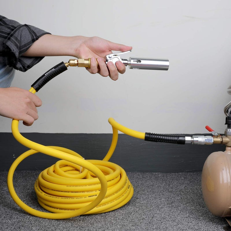 Hromee Air Compressor Hose 3/8 in x 50 ft Hybrid Rubber & PVC Hose with 1/4 in MNPT Swivel End Connector and Quick Universal Industrial Coupler & Plug Kit 300 PSI Yellow - Image 2