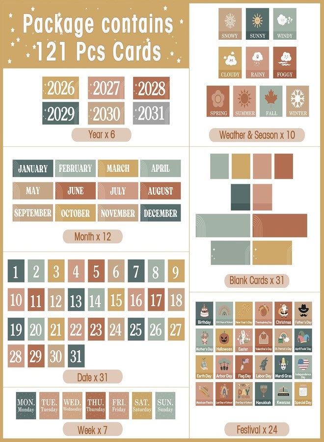 مجموعة تقويم جيبية للفصول الدراسية من سينلود، مجموعة لوحة إعلانات تقويمية مع جيب، تقويم الفصول الدراسية، المهرجانات، الطقس، مخطط جيبي لتزيين الفصول الدراسية، لوازم العودة إلى المدرسة (نمط بوهو عصري) - Image 2