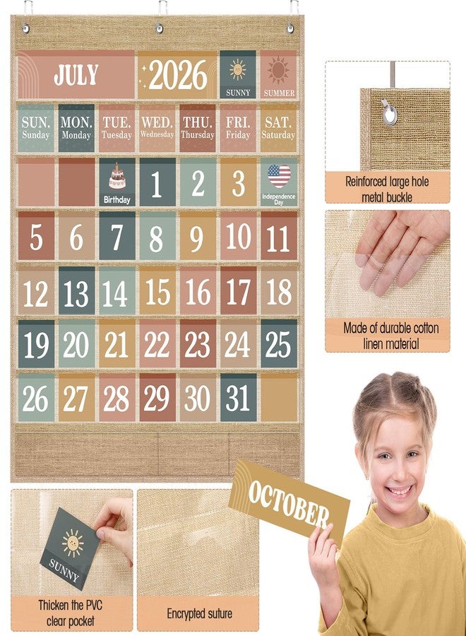 مجموعة تقويم جيبية للفصول الدراسية من سينلود، مجموعة لوحة إعلانات تقويمية مع جيب، تقويم الفصول الدراسية، المهرجانات، الطقس، مخطط جيبي لتزيين الفصول الدراسية، لوازم العودة إلى المدرسة (نمط بوهو عصري) - Image 4