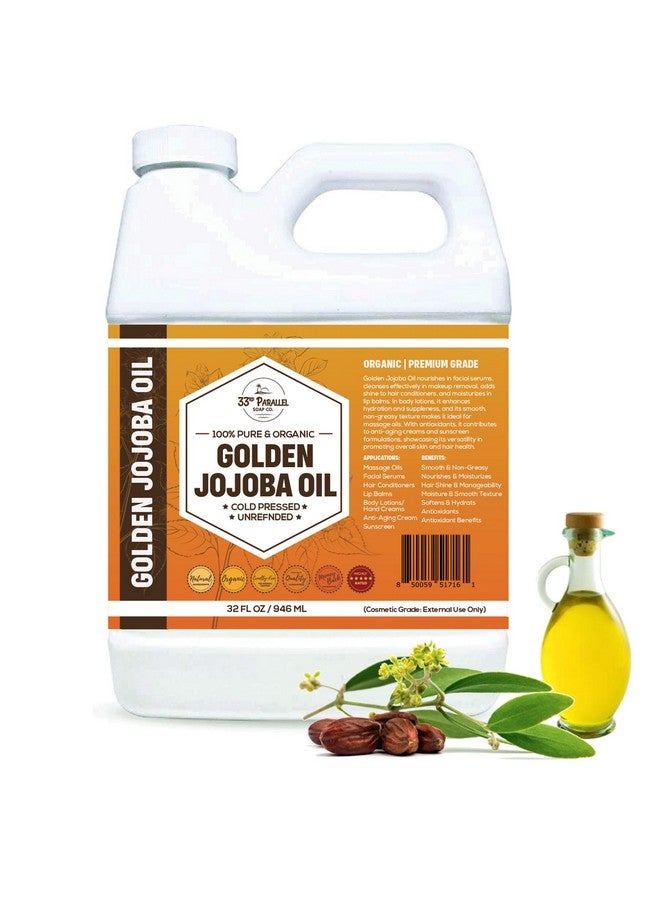 33RD PARALLEL SOAP CO. 33Rd Parallel Golden Jojoba Oil (32 Oz) Cold Pressed & Unrefined; Nongmo; 100% Pure & Natural Hexane Free Moisturizing Oil For Skin Face Hair & Nails 32 Fl Oz - Image 1