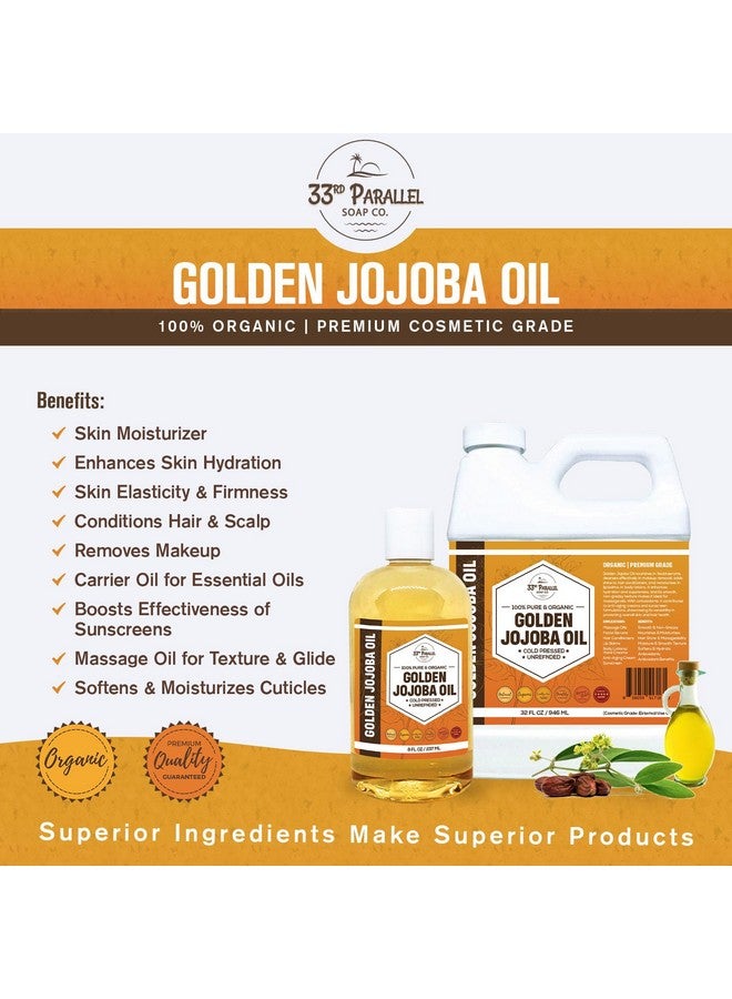 33RD PARALLEL SOAP CO. 33Rd Parallel Golden Jojoba Oil (32 Oz) Cold Pressed & Unrefined; Nongmo; 100% Pure & Natural Hexane Free Moisturizing Oil For Skin Face Hair & Nails 32 Fl Oz - Image 4