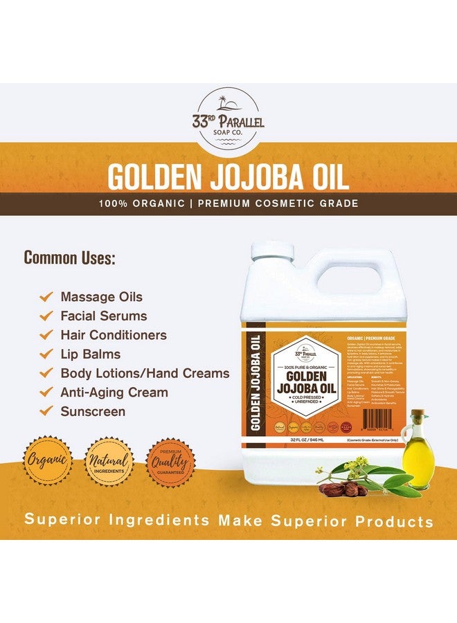 33RD PARALLEL SOAP CO. 33Rd Parallel Golden Jojoba Oil (32 Oz) Cold Pressed & Unrefined; Nongmo; 100% Pure & Natural Hexane Free Moisturizing Oil For Skin Face Hair & Nails 32 Fl Oz - Image 3