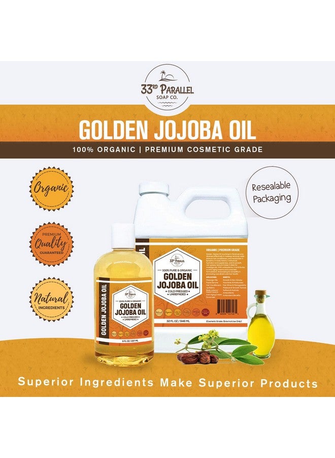 33RD PARALLEL SOAP CO. 33Rd Parallel Golden Jojoba Oil (32 Oz) Cold Pressed & Unrefined; Nongmo; 100% Pure & Natural Hexane Free Moisturizing Oil For Skin Face Hair & Nails 32 Fl Oz - Image 2