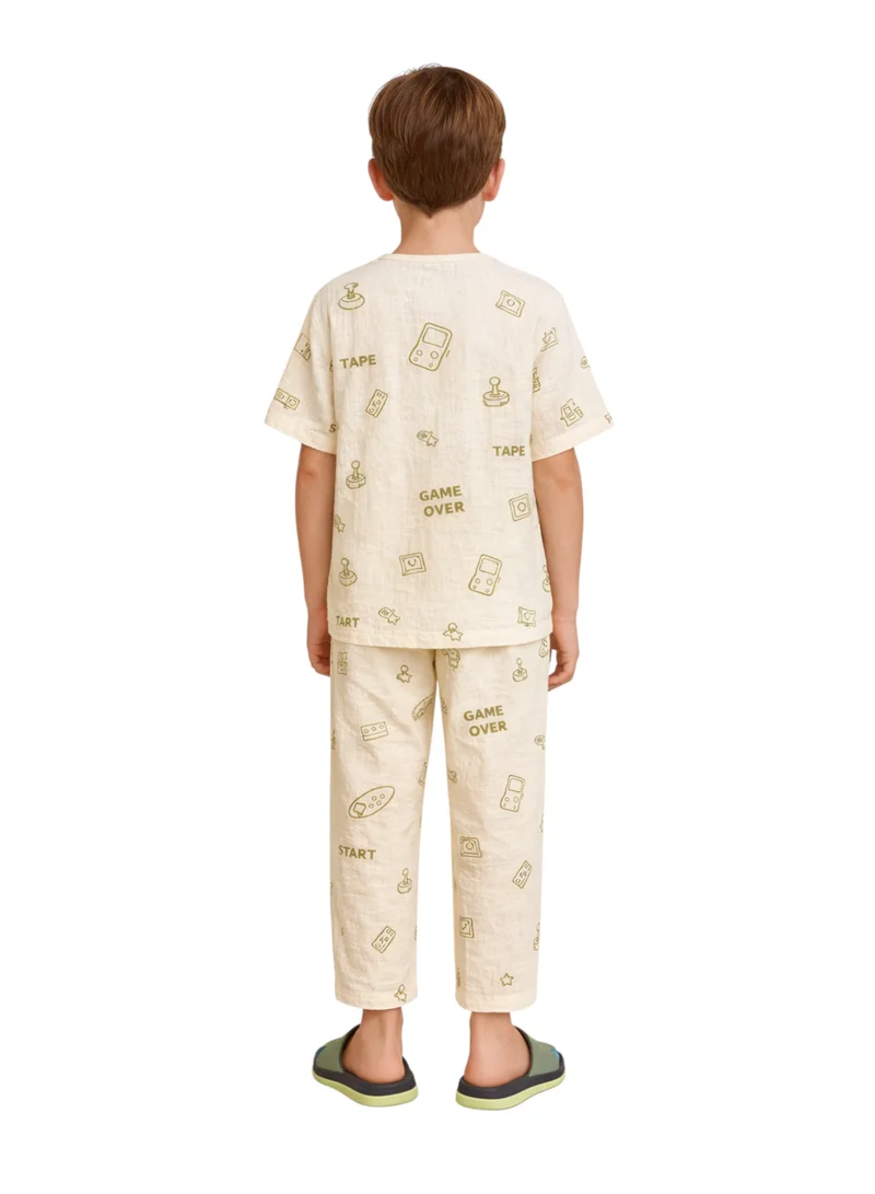 victor and jane Boys 100% Cotton Muslin Pyjama Set with Geometric Print