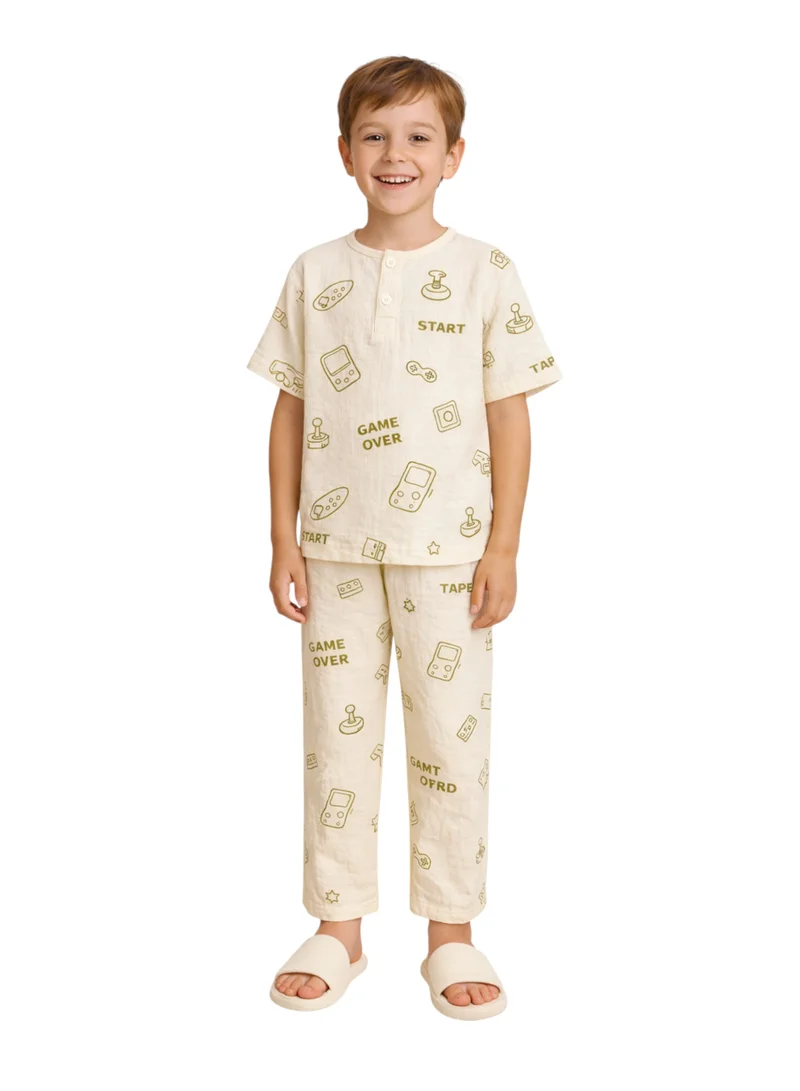victor and jane Boys 100% Cotton Muslin Pyjama Set with Geometric Print