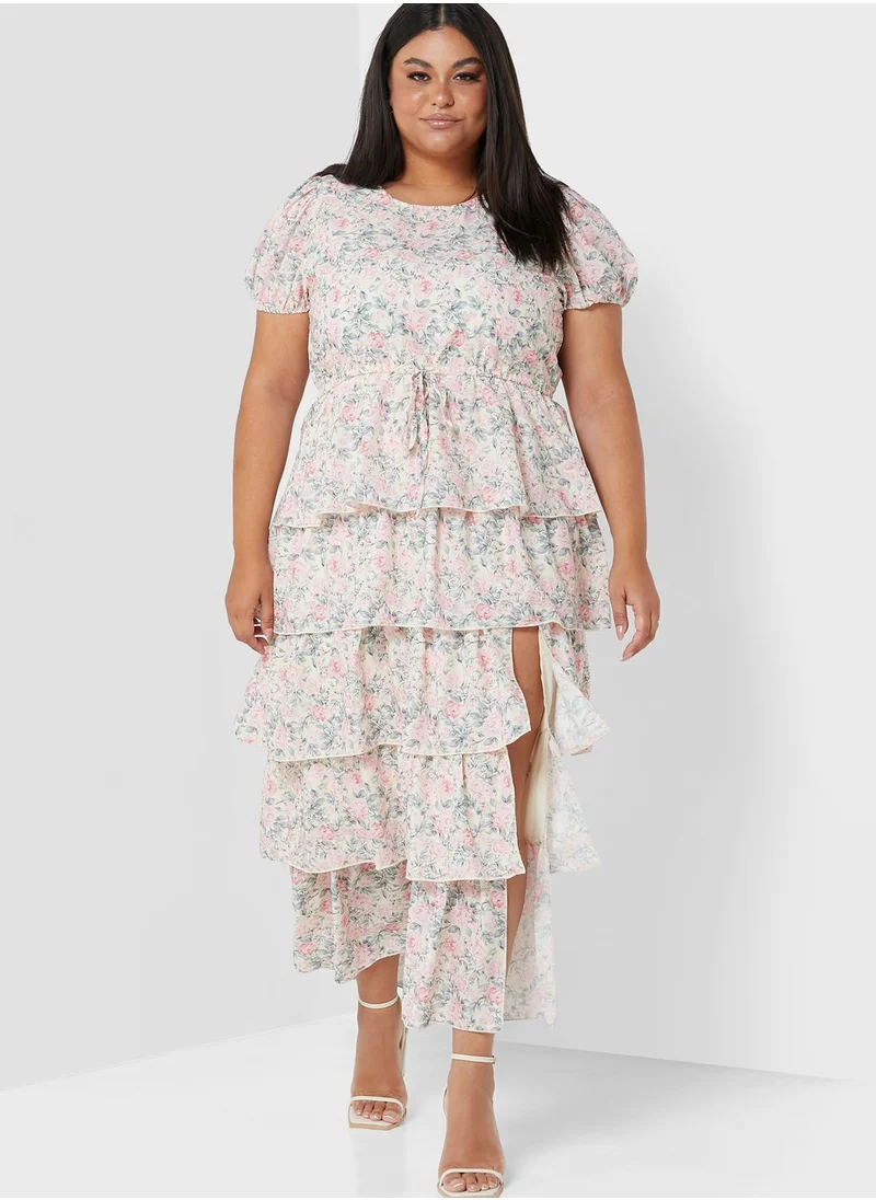 In The Style Curve Floral Tiered Frill Side