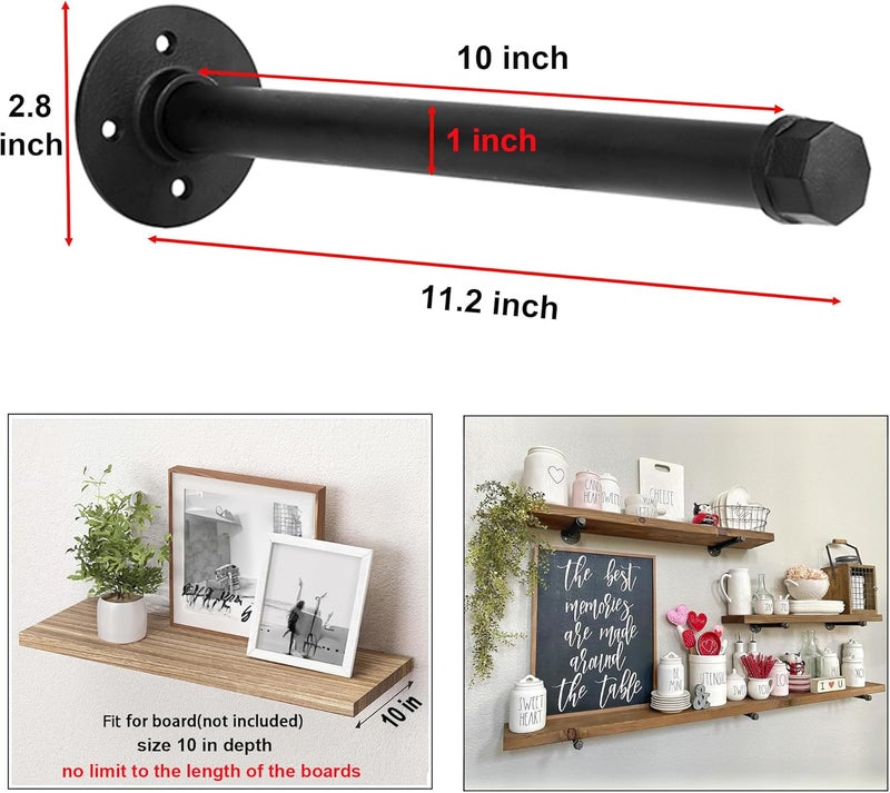 YCCO Industrial Black Iron Pipe Shelf Brackets 10 Inch Wall Mount DIY Shelving Brackets Pipe Decor Wall Rustic Clothing Rack 8 Pack, Hardware Included - Image 2