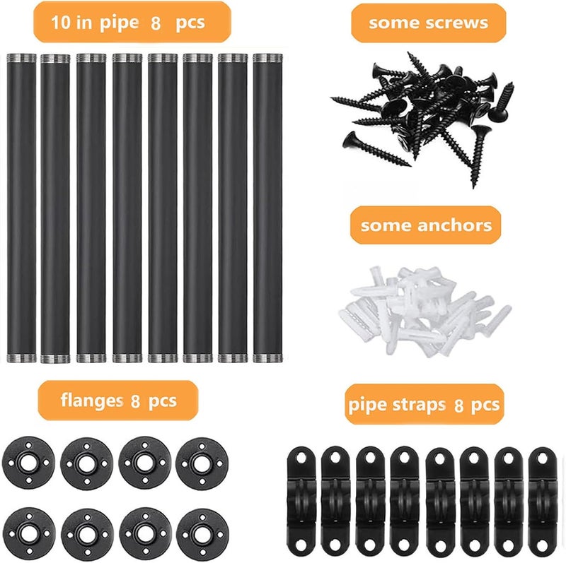 YCCO Industrial Black Iron Pipe Shelf Brackets 10 Inch Wall Mount DIY Shelving Brackets Pipe Decor Wall Rustic Clothing Rack 8 Pack, Hardware Included - Image 5