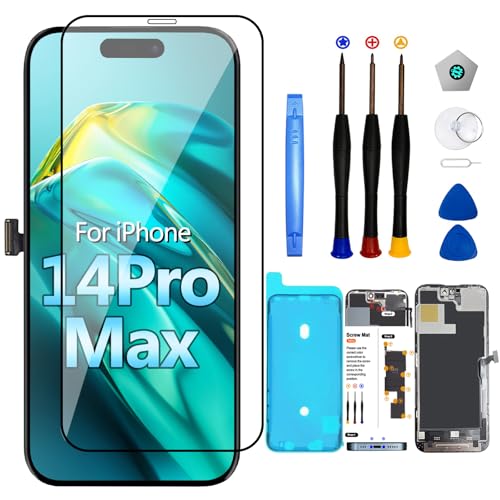 LMQ for iPhone14 Pro Max Screen Replacement 6.7inch， LCD Display 3D Touch Digitizer Assembly for A2894, A2651, A2893, A2896, A2895with Repair Tool Kits+Waterproof Tape+Screen Protector+Waterproof Frame - Image 1