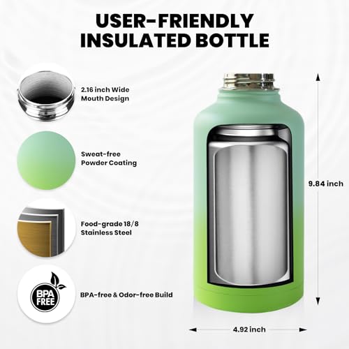 RAYMYLO Insulated Water Bottle 64 oz, Triple Wall Vacuum Stainless Steel (Cold for 48 Hrs), Leak Proof & Non-BPA, Half Gallon Water Flask Jug with Paracord Handle & Straw Spout Lids - Image 5