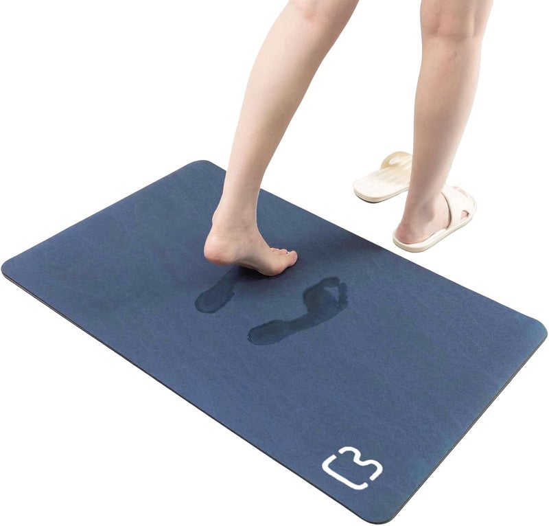 Diatomaceous Earth Bath mat Bathtub mat Fast Drying Non-Slip Shower Mat Bath Stone Mat Super Absorbent Bathroom Floor Mat, Machine Washable, Rectangle (19.6" x 31.4", Navy Blue) - Image 1