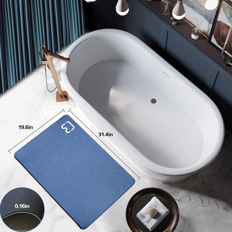 Diatomaceous Earth Bath mat Bathtub mat Fast Drying Non-Slip Shower Mat Bath Stone Mat Super Absorbent Bathroom Floor Mat, Machine Washable, Rectangle (19.6" x 31.4", Navy Blue) - Image 2