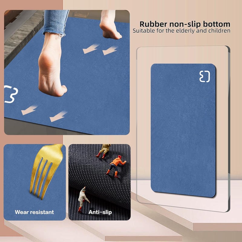 Diatomaceous Earth Bath mat Bathtub mat Fast Drying Non-Slip Shower Mat Bath Stone Mat Super Absorbent Bathroom Floor Mat, Machine Washable, Rectangle (19.6" x 31.4", Navy Blue) - Image 4
