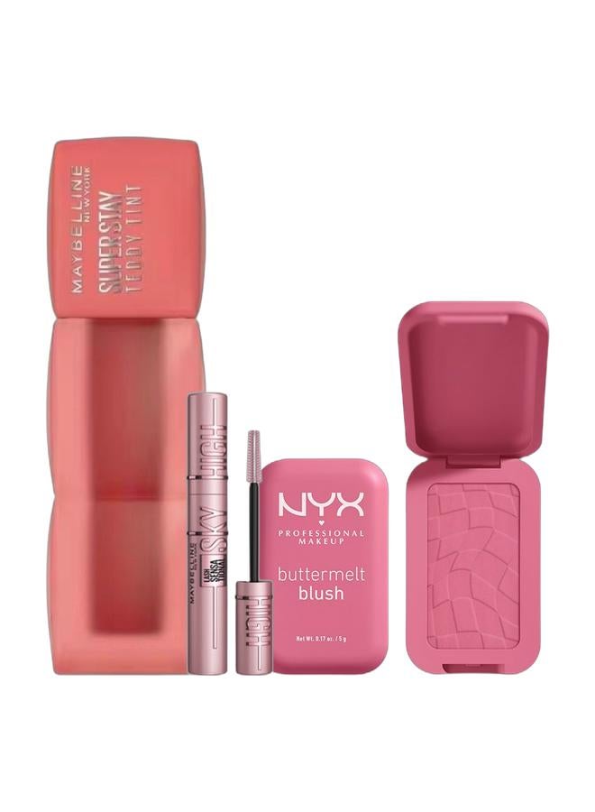 MAYBELLINE NEW YORK LASH SENSATIONAL SKY HIGH MASCARA, BLACK, 36H, LENGTHENING, VOLUMIZING, +2MM LENGTH ON ASIAN LASHES Black & Buttermelt Blush, Powder Blush, Up To 12 H Wear, Fade & Transfer Resistant, For The Butta & Super Stay Teddy Tint Plushwear And Transferproof 15 Skinnydip Bundle - Image 1