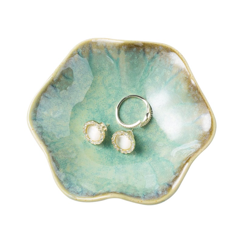 BEUNAIZER Jewelry Dish Tray, Ring Dish, Ceramic Trinket Tray, Key Bowl, Decorative Plate, for Friends Sisters Daughter Mother (Emerald Green) - Image 1