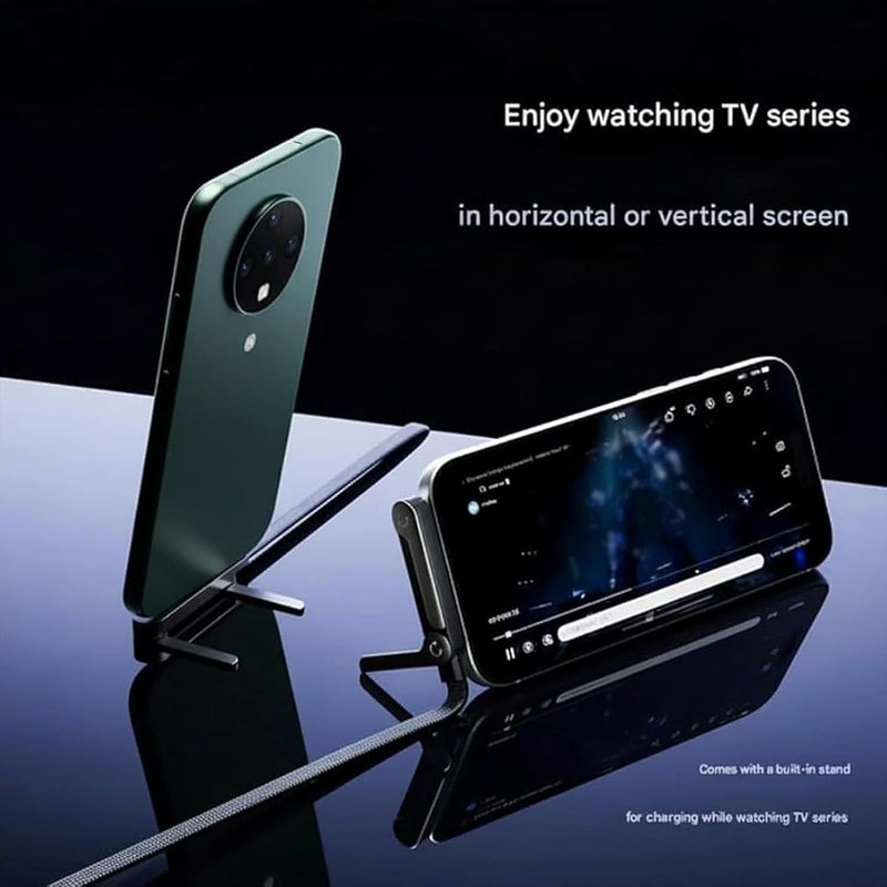 240W Foldable Braided Fast Charging Cable with Built-in Phone Holder for Smartphones and Tablets - Image 1