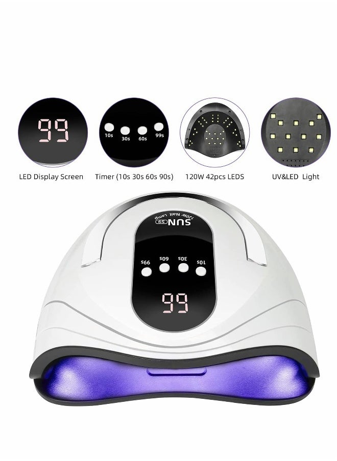 Generic - 120W Gel Nail Lamp LED UV Nail Dryer, for Gel Polish Curing with 4 Time Setting, Faster Portable Nail Curing Machine for Hands and Feet of All Gel Polish, Auto Sensor Lamp for Home and Salon - Image 1