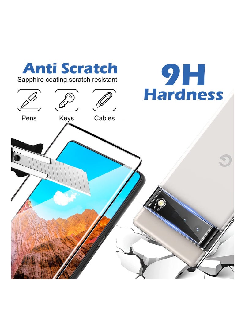 SYOSI Screen Protector, 9H Tempered Glass, Ultrasonic Fingerprint Compatible, 3D Curved, HD Clear Scratch Resistant Fit for Google Pixel 6 Pro 5G Glass Screen Protector(2Screen Protector+2Camera Lens Film) - Image 3