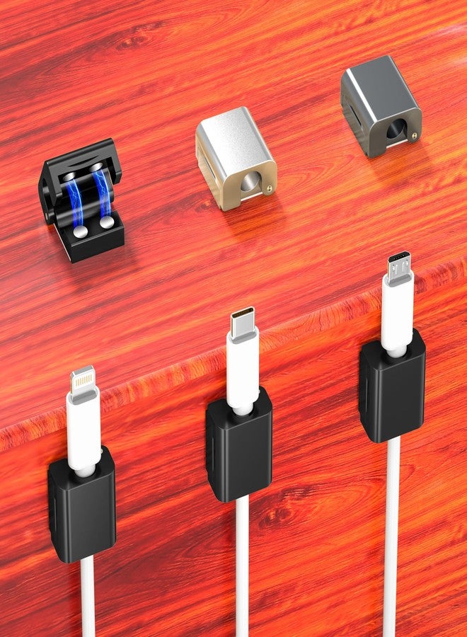 AGVEE 6 Pack Magnetic Cord Organizer Clips, 10mm Ultra-Thin Aluminum Cable Management Holder, 2 Pairs of Strong Magnets Keeper for Home Desk Office Gadgets Accessories, Residue-Free Tape, Black - Image 1