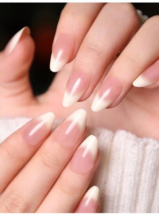 24-Piece French Tips Press on Nails Medium Almond Fake Nails Glossy Ombre Acrylic Nails Nude Nature Artificial False Nails Glue on Nails for Women Manicure Nails Decoration - view 2