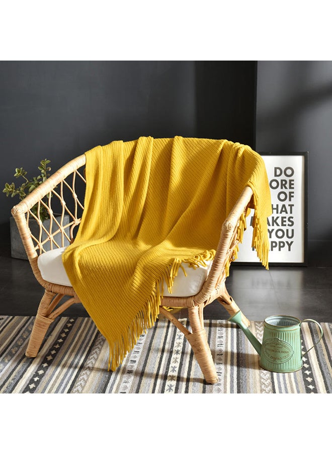 Soft Yellow Polyester Blanket with Tassel Design, 125x150cm - Image 2