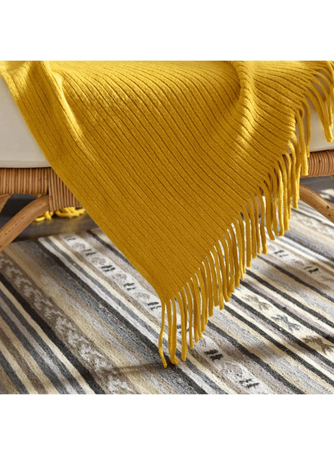 Soft Yellow Polyester Blanket with Tassel Design, 125x150cm - Image 4