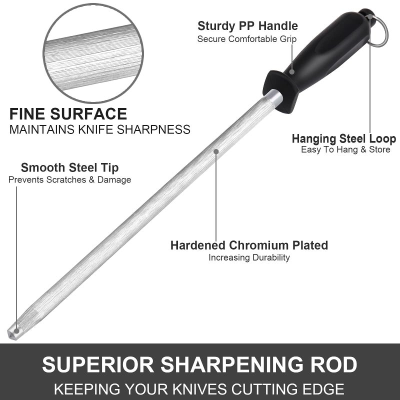 AcoWELL Honing Steel Knife Sharpening Rod 12 inches, Premium Carbon Steel Knife Sharpener Stick, Easy to Use Honer for Knives and Rod Sharpeners - Daily Maintenance - Image 4
