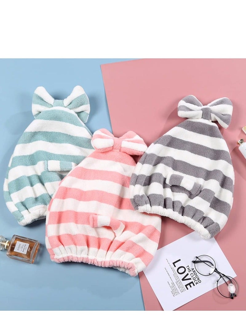 Microfiber Hair Towel Cap 2 Pack Rapid Drying For for Wet Hair, Care Accessory, Ultra Soft Super Absorbent Turban Gray and Pink Bow Wrap - Image 5