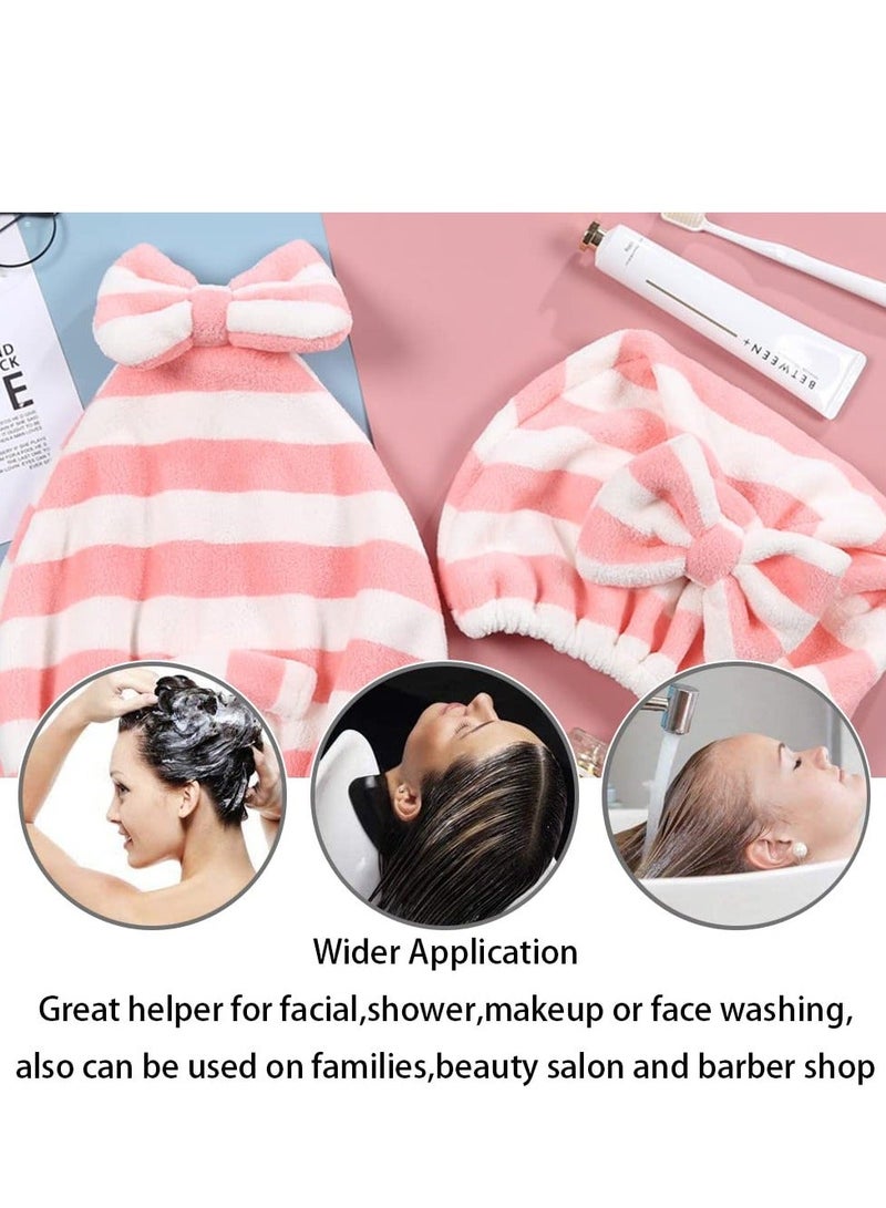 Microfiber Hair Towel Cap 2 Pack Rapid Drying For for Wet Hair, Care Accessory, Ultra Soft Super Absorbent Turban Gray and Pink Bow Wrap - Image 3