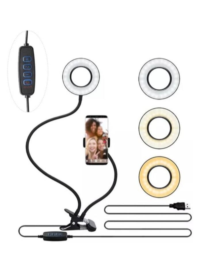 Professional Live stream Selfie Ring Light with mobile Phone Holder Stand for Live Stream Makeup ,3-Light Mode, 10-Level Brightness & More Compatible with Universal Phone
