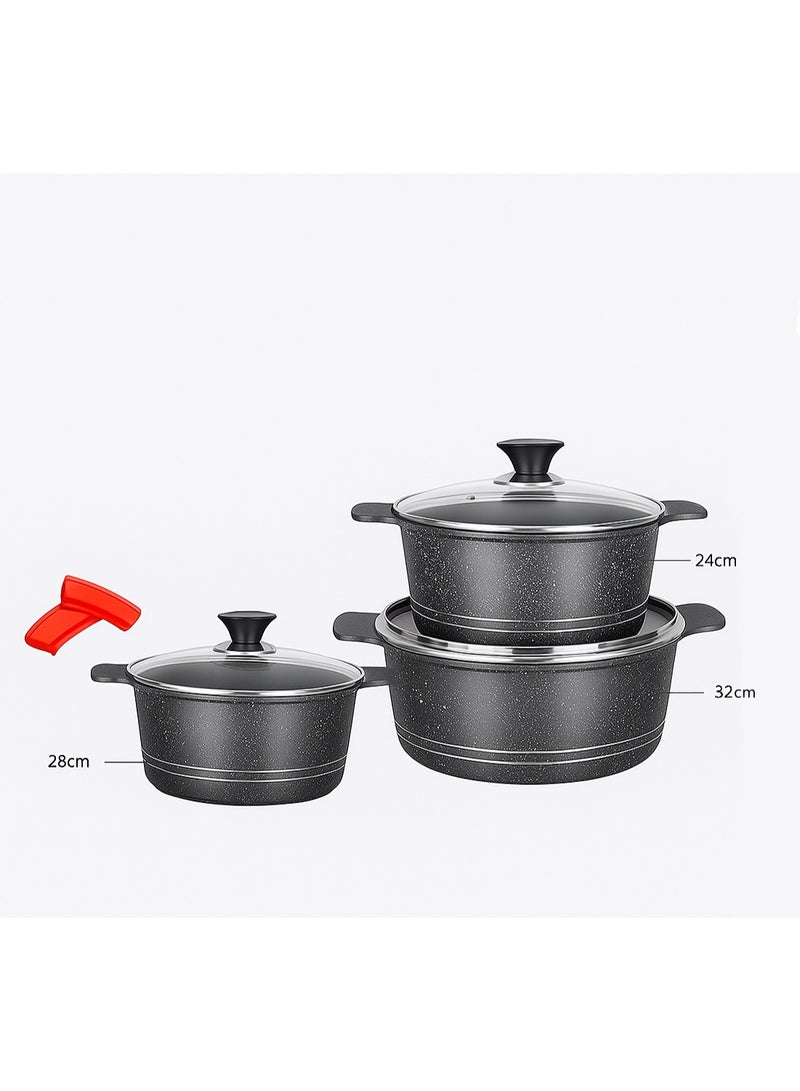 سونكس مجموعة أوما 8 قطع من الأواني غير اللاصقة – طلاء رخامي، أغطية زجاجية، مقابض سيليكون للطهي الآمن والسهل - Image 1