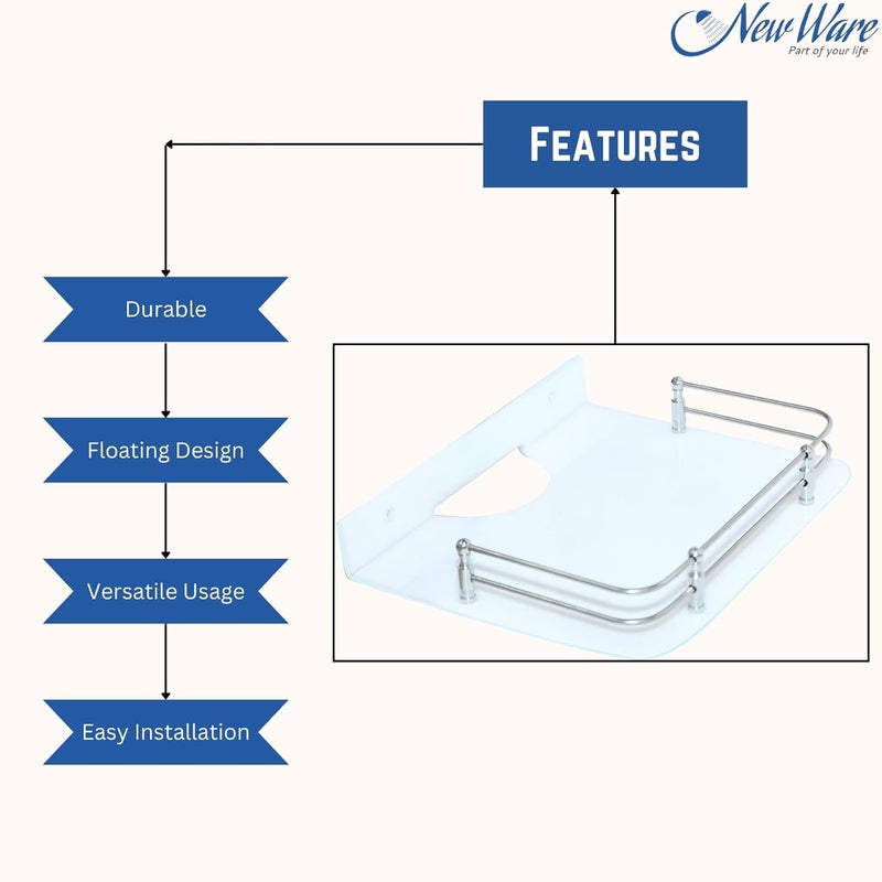 New Ware Acrylic Wall mount floating Glass Tempered Shelf Storage Stand For TV WIFI Router Settop box Holder Wall Bracket Home Office Installation Settop Box Rack Tray Sturdy Wall Shelve 1110 - Image 4
