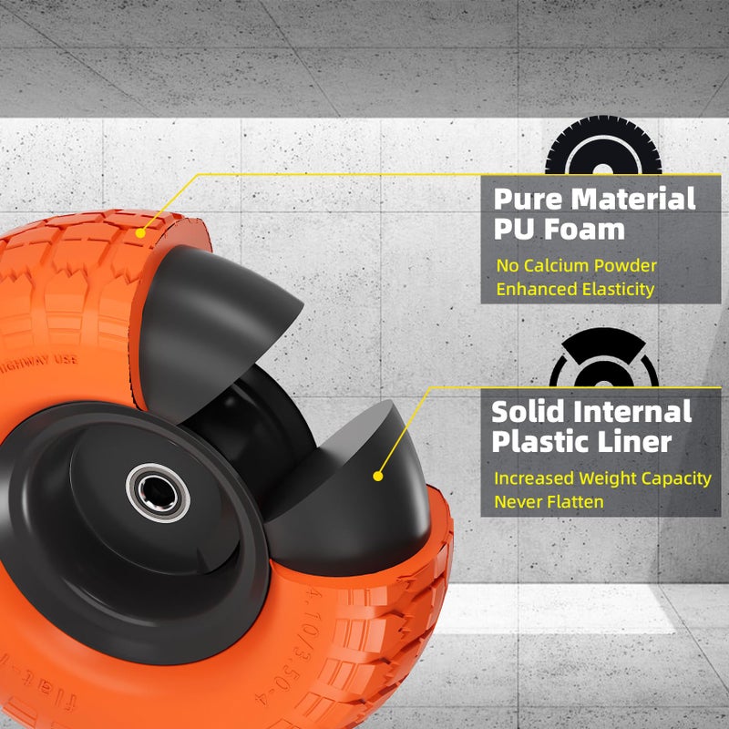 Iococee ã€UPGRADEDã€‘4.10 3.50-4 Tire and Wheel, 10 Inch Flat Free Tires 4 Pack with 5/8â€ Axle Bore Hole and Double Sealed Bearings, for Dolly Tires/Hand Truck/Dump Cart - Image 2