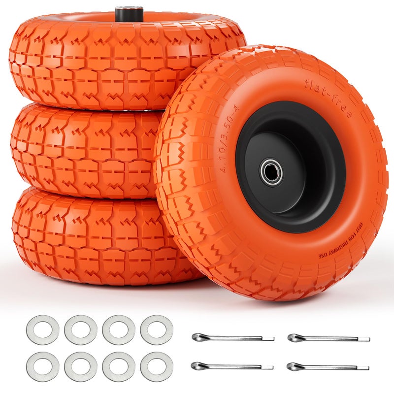 Iococee ã€UPGRADEDã€‘4.10 3.50-4 Tire and Wheel, 10 Inch Flat Free Tires 4 Pack with 5/8â€ Axle Bore Hole and Double Sealed Bearings, for Dolly Tires/Hand Truck/Dump Cart - Image 1