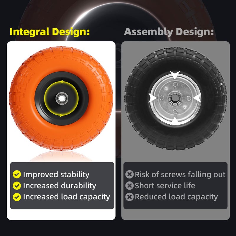 Iococee ã€UPGRADEDã€‘4.10 3.50-4 Tire and Wheel, 10 Inch Flat Free Tires 4 Pack with 5/8â€ Axle Bore Hole and Double Sealed Bearings, for Dolly Tires/Hand Truck/Dump Cart - Image 4