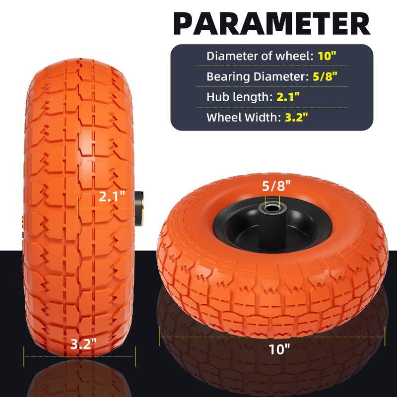 Iococee ã€UPGRADEDã€‘4.10 3.50-4 Tire and Wheel, 10 Inch Flat Free Tires 4 Pack with 5/8â€ Axle Bore Hole and Double Sealed Bearings, for Dolly Tires/Hand Truck/Dump Cart - Image 3