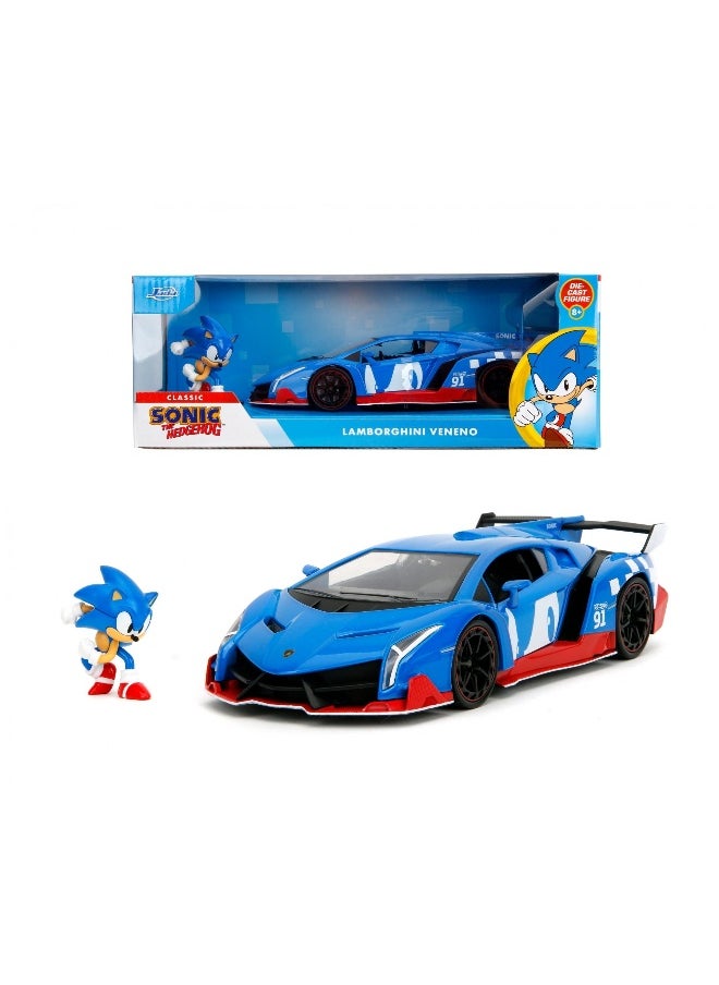 JADA Jada Classic Sonic the Hedgehog Lamborghini Veneno Die-cast Car with Figure (1:24)  - Image 1