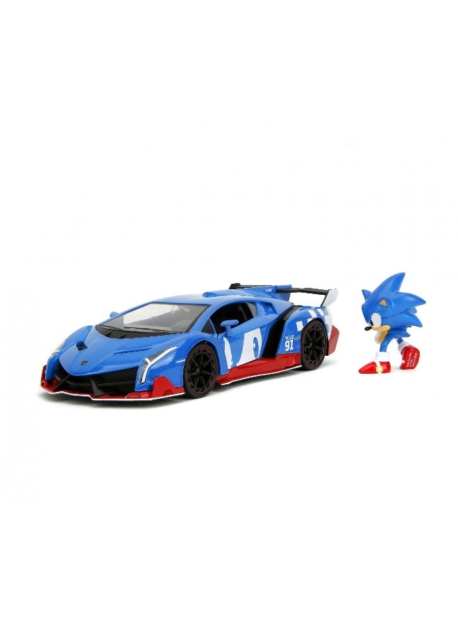 JADA Jada Classic Sonic the Hedgehog Lamborghini Veneno Die-cast Car with Figure (1:24)  - Image 2