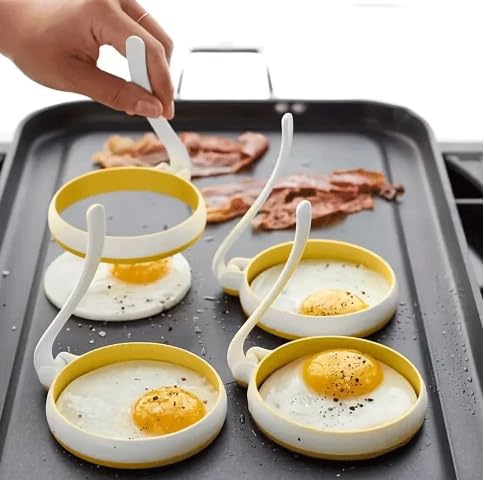 Divik Divik Anti-scalding Omelet Ring Maker Non-Stick Coating Round Egg Ring Maker Kitchen Cooking Tool (1Set of 2Pcs)  - Image 1