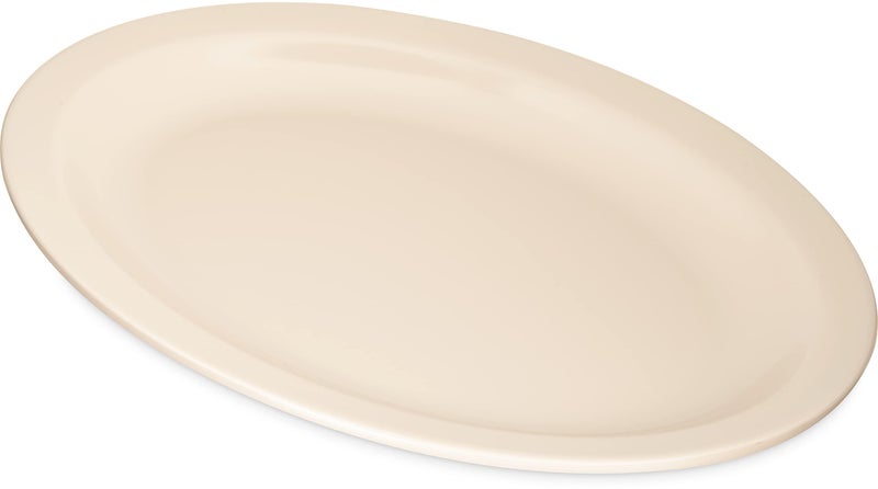 Carlisle FoodService Carlisle FoodService Products Kingline Plastic Oval Platter Oval Tray for Home and Restaurant  Melamine  12 x 9 Inches  Tan  (Pack of 12)  - Image 3