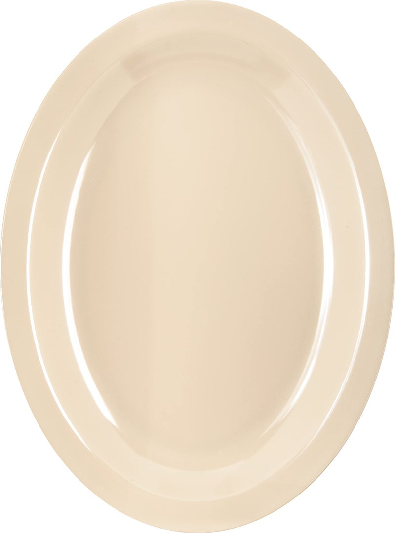 Carlisle FoodService Carlisle FoodService Products Kingline Plastic Oval Platter Oval Tray for Home and Restaurant  Melamine  12 x 9 Inches  Tan  (Pack of 12)  - Image 1