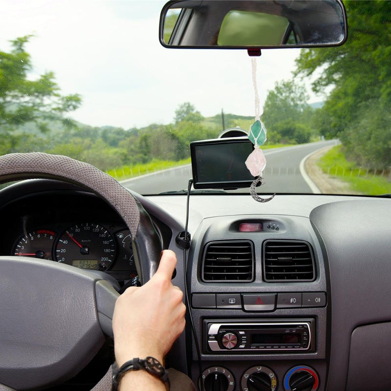 Car Rearview Mirror Pendant Crystal Hanging Decor Woven Crystal Stone Pendant - Image 1