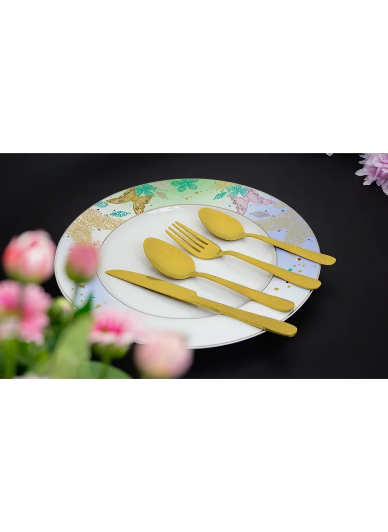 DANUBE HOME Steelo 24-Piece Hammered Cutlery Set Gold -Serve 6