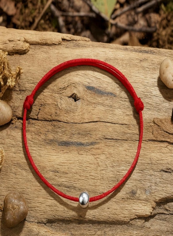DARSHRAJ Sterling Silver Handmade Anklet | Red Thread Najariya | Chandi ke Payal | Silver Ball Najariya | Adjustable Thread Anklet for Women|Girls - Image 3