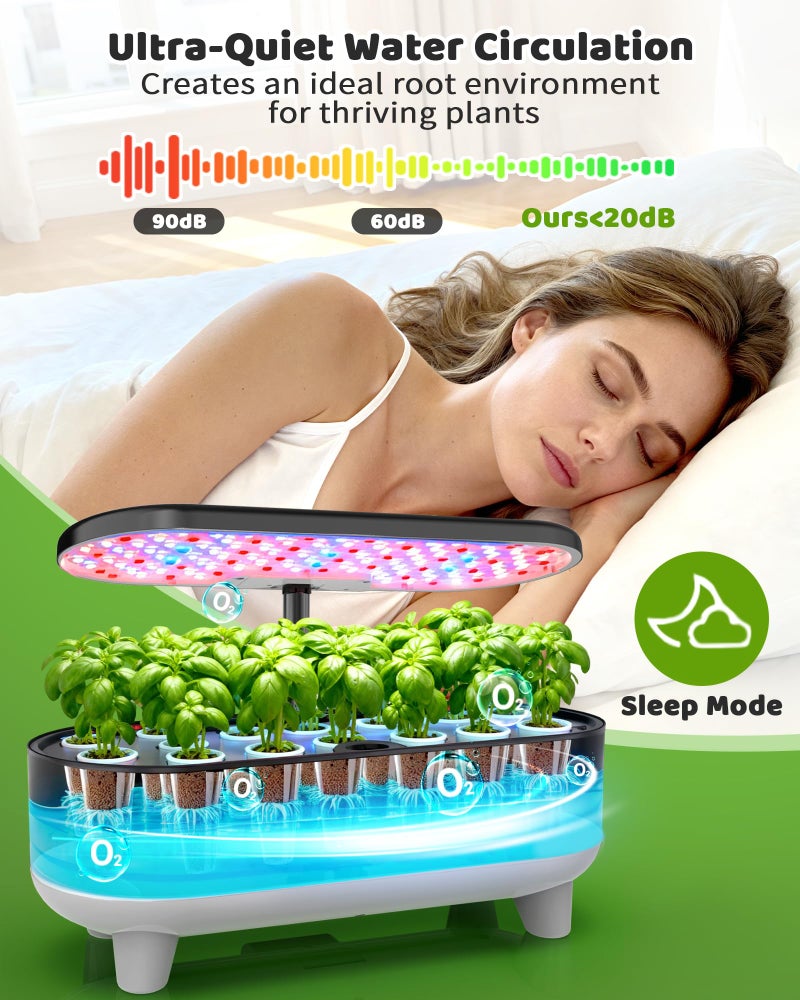 Growell Hydroponics Growing System Kit, 16 Pods, Vertical 8L Indoor Gardening System for Herb Vegetable Fruit, with LED Grow Light, Smart Water Circulation, 3 Light Modes & 2 Timer, Black - Image 5
