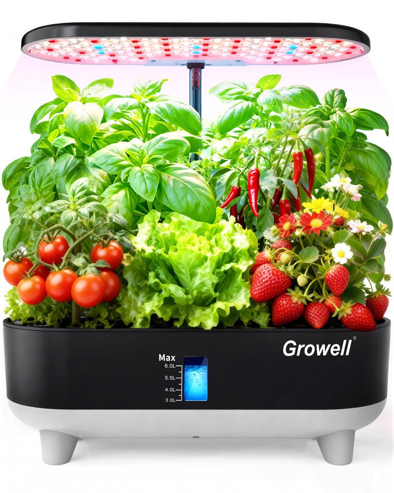 Growell Hydroponics Growing System Kit, 16 Pods, Vertical 8L Indoor Gardening System for Herb Vegetable Fruit, with LED Grow Light, Smart Water Circulation, 3 Light Modes & 2 Timer, Black - Image 1