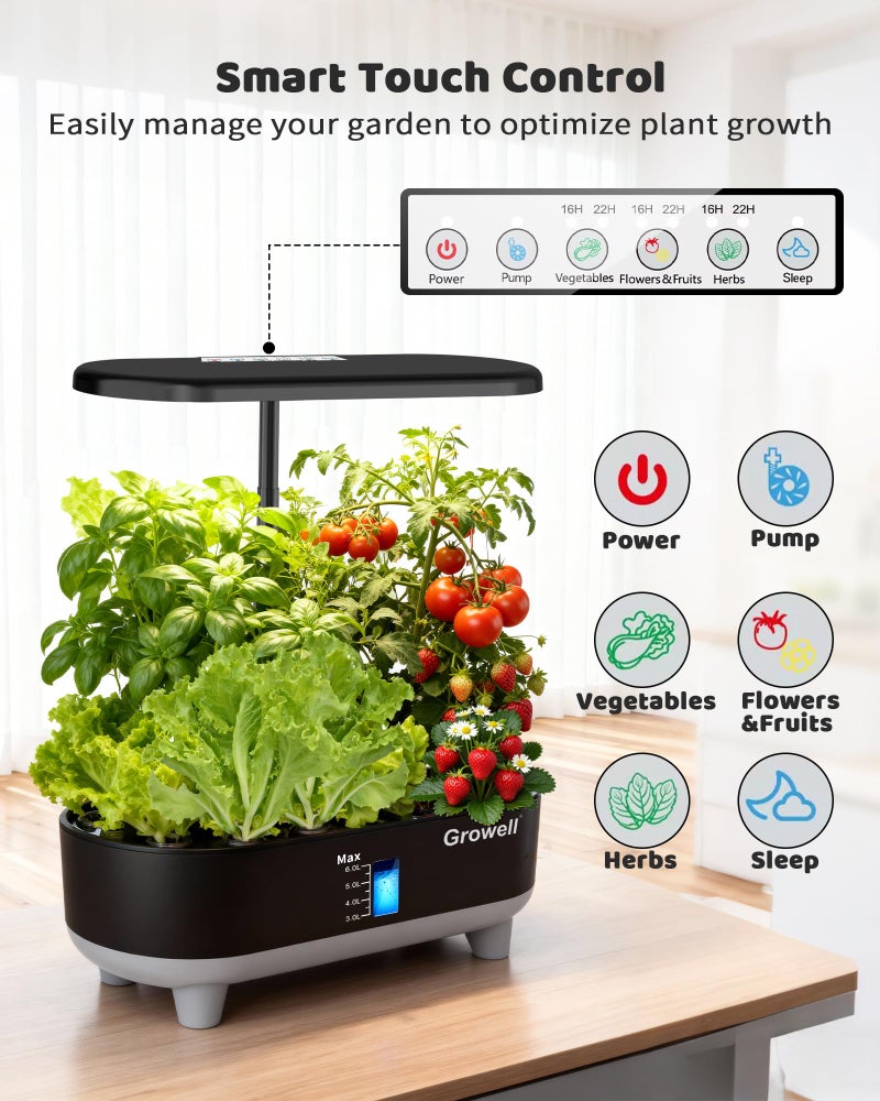 Growell Hydroponics Growing System Kit, 16 Pods, Vertical 8L Indoor Gardening System for Herb Vegetable Fruit, with LED Grow Light, Smart Water Circulation, 3 Light Modes & 2 Timer, Black - Image 4